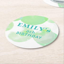Posavasos Redondo De Papel Fiesta de cumpleaños de las burbujas verde y azul
