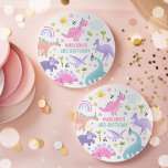 Posavasos Redondo De Papel Fiesta de cumpleaños de los dinosaurios rosados<br><div class="desc">Papel redondo de la fiesta de cumpleaños de dinosaurios rosados. Todos los diseños son © PIXEL PERFECTION FIESTA LTD</div>