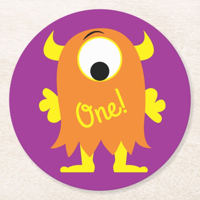 Posavasos Redondo De Papel Fiesta de cumpleaños de pequeños monstruos (Anverso)