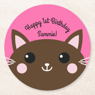 Posavasos Redondo De Papel Fiesta de cumpleaños de un chico de gato, aburrido