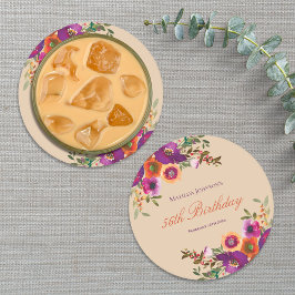 Posavasos Redondo De Papel Fiesta de cumpleaños de Watercolor Floral Fall