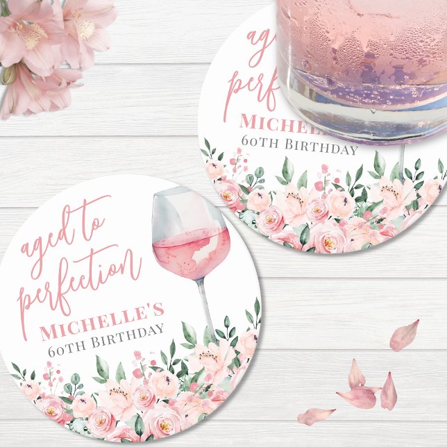 Posavasos Redondo De Papel Fiesta de cumpleaños de Wine Floral (Wine Floral Birthday Party Round Paper Coaster)