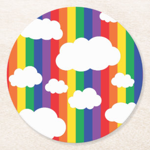 Posavasos Redondo De Papel Fiesta de Cumpleaños del Arcoiris