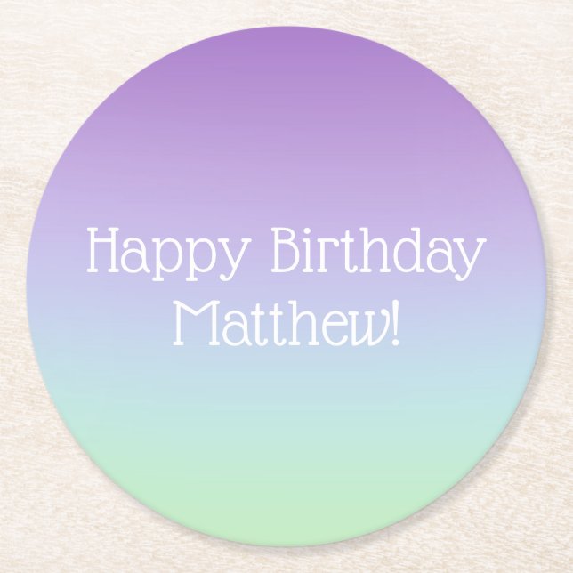 Posavasos Redondo De Papel Fiesta de cumpleaños del chico arcoíris (Anverso)
