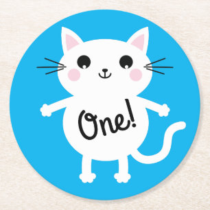 Posavasos Redondo De Papel Fiesta de cumpleaños del gato
