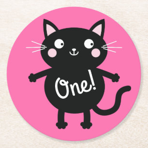 Posavasos Redondo De Papel Fiesta de cumpleaños del gato