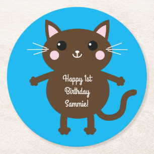 Posavasos Redondo De Papel Fiesta de cumpleaños del gato