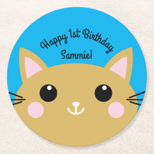Posavasos Redondo De Papel Fiesta de cumpleaños del gato