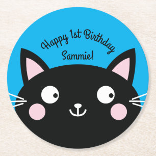Posavasos Redondo De Papel Fiesta de cumpleaños del gato
