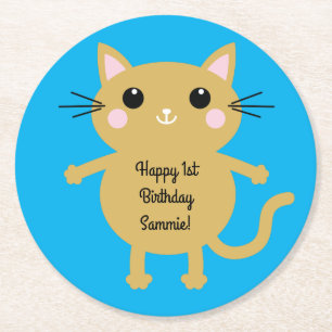 Posavasos Redondo De Papel Fiesta de cumpleaños del gato