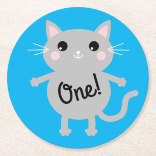 Posavasos Redondo De Papel Fiesta de cumpleaños del gato