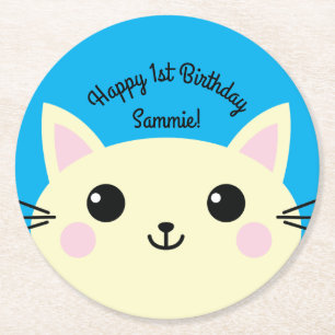 Posavasos Redondo De Papel Fiesta de cumpleaños del gato