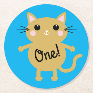 Posavasos Redondo De Papel Fiesta de cumpleaños del gato
