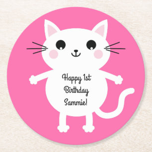Posavasos Redondo De Papel Fiesta de cumpleaños del gato