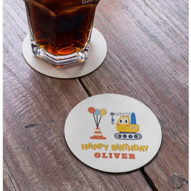 Posavasos Redondo De Papel Fiesta de cumpleaños del tema de construcción (Subido por el creador)