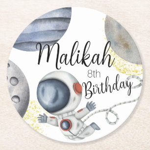 Posavasos Redondo De Papel Fiesta de cumpleaños espacial con acuarela para ni