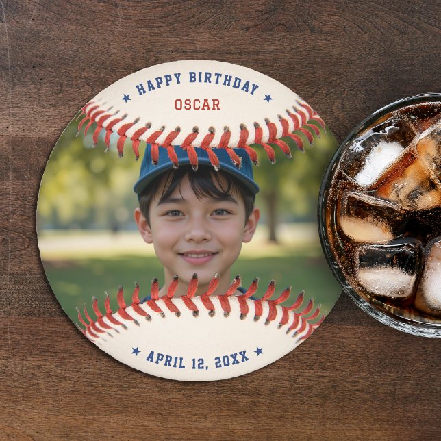 Posavasos Redondo De Papel Fiesta de cumpleaños feliz de béisbol Softball Spo (Baseball Softball Sport Photo Happy Birthday Party Round Paper Coaster
)