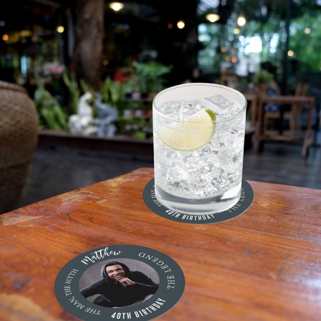 Posavasos Redondo De Papel Fiesta de cumpleaños gris, foto de leyenda del mit (Subido por el creador)