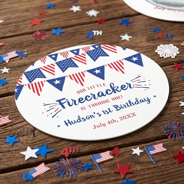 Posavasos Redondo De Papel Fiesta de cumpleaños Little Firecracker 4 de julio (Subido por el creador)