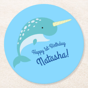 Posavasos Redondo De Papel Fiesta de cumpleaños Narwhal