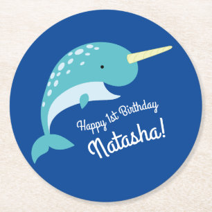 Posavasos Redondo De Papel Fiesta de cumpleaños Narwhal