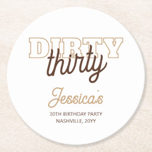 Posavasos Redondo De Papel Fiesta de cumpleaños número 30 con tipografía West