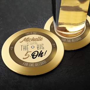 Posavasos Redondo De Papel Fiesta de cumpleaños número 50 en vinilo retro dor