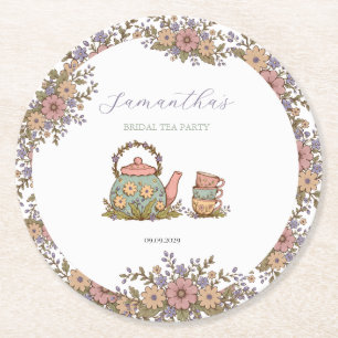 Posavasos Redondo De Papel Fiesta de Despedida de Soltera con Té Elegante Vin