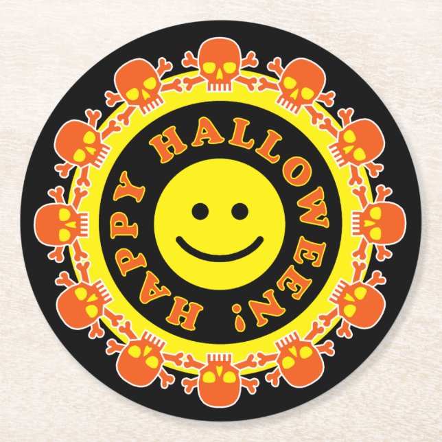 Posavasos Redondo De Papel Fiesta de Halloween (Anverso)