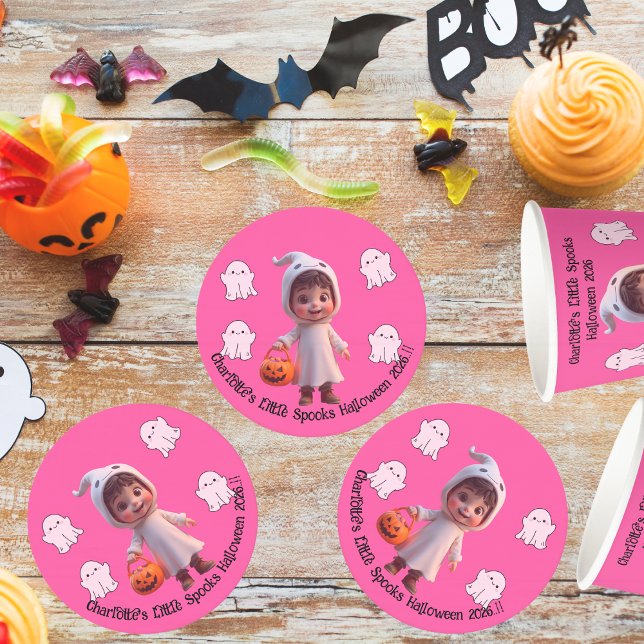 Posavasos Redondo De Papel Fiesta de Halloween de los Pequeños Hablantes para (Little Spooks Halloween Party Round Paper Coaster)