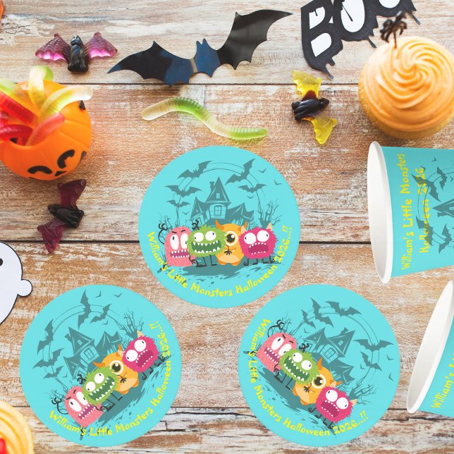Posavasos Redondo De Papel Fiesta de Halloween de pequeños monstruos (Little Monsters Halloween Party Round Paper Coaster)