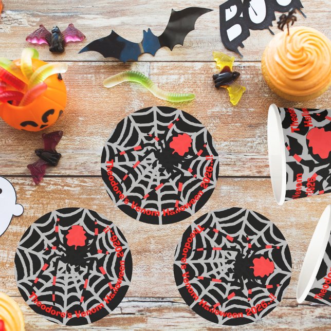 Posavasos Redondo De Papel Fiesta de Halloween para Niños Venom (Venom Halloween Party Round Paper Coaster)