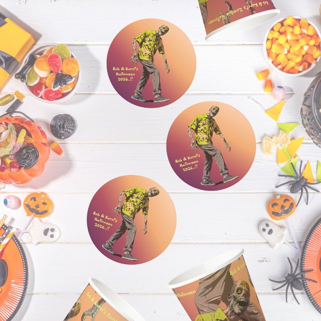 Posavasos Redondo De Papel Fiesta de Halloween Zombie (Zombie Halloween Party Round Paper Coaster)