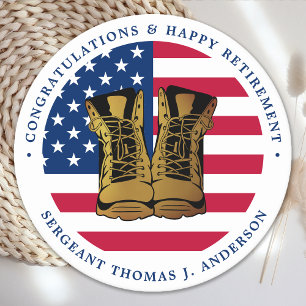 Posavasos Redondo De Papel Fiesta de Jubilación Militar Bandera Estadounidens
