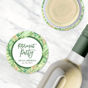 Posavasos Redondo De Papel Fiesta de Jubilación Tropical Verde Hojas Acuarela
