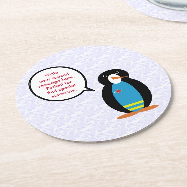 Posavasos Redondo De Papel Fiesta de la bandera de Aruba Sra. Penguin habland (En perspectiva)