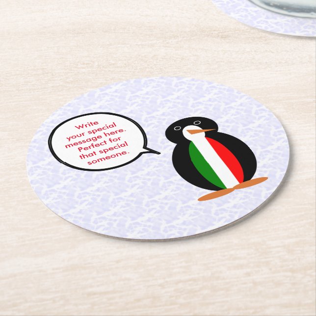 Posavasos Redondo De Papel Fiesta de la bandera italiana Sra. Penguin habland (En perspectiva)