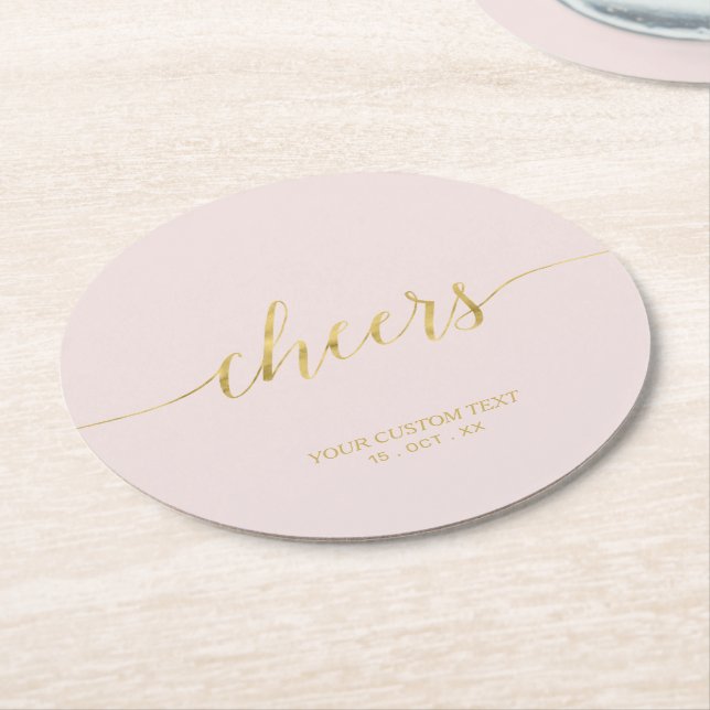 Posavasos Redondo De Papel Fiesta de la Rubor Pink & Gold Modern Lettering (En perspectiva)