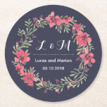 Posavasos Redondo De Papel Fiesta de matrimonio de monograma de flor de prima<br><div class="desc">Vintage y rústico costra de flores personalizadas para su boda, fiesta de cena de compromiso, ducha de novia o cualquier celebración especial. Decorado con acuarela de flores y hojas. Celebra los hermosos colores de la temporada de primavera. Personalizar la redacción para cualquier cosa. También puede personalizar el color de fondo...</div>