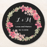 Posavasos Redondo De Papel Fiesta de matrimonio de monograma de floral de pri<br><div class="desc">Vintage y rústico costra de flores personalizadas para su boda, fiesta de cena de compromiso, ducha de novia o cualquier celebración especial. Decorado con acuarela de flores y hojas. Celebra los hermosos colores de la temporada de primavera. Personalizar la redacción para cualquier cosa. También puede personalizar el color de fondo...</div>