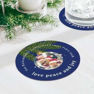 Posavasos Redondo De Papel Fiesta de Navidad Amor Paz Alegría Foto Azul Marin