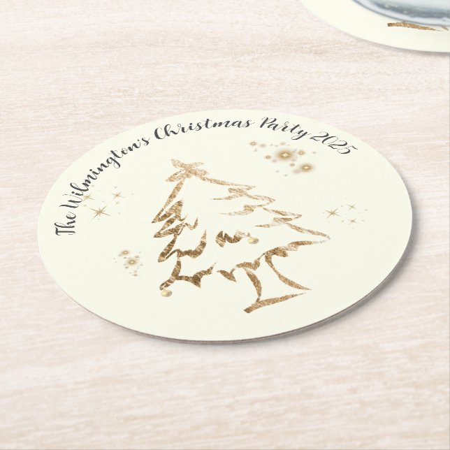 Posavasos Redondo De Papel Fiesta de Navidades de los Árboles de Oro festivo (En perspectiva)