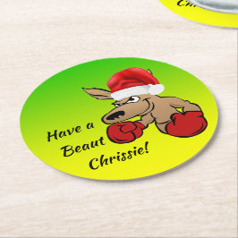 Posavasos Redondo De Papel Fiesta de Navidades Kangaroo Santa Australian