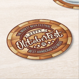 Posavasos Redondo De Papel Fiesta de Oktoberfest Barril de Cerveza Marrón de
