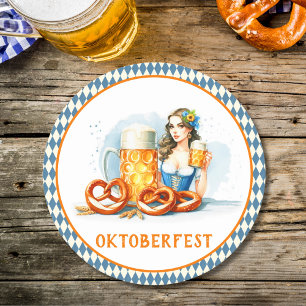 Posavasos Redondo De Papel Fiesta De Oktoberfest Con Cerveza Y Pretzels ai