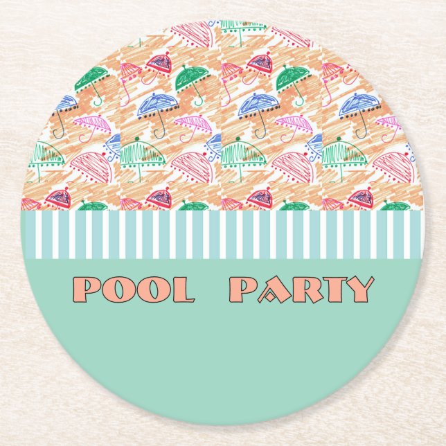 POSAVASOS REDONDO DE PAPEL FIESTA DE PISCINA (Anverso)