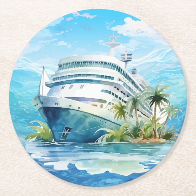 Posavasos Redondo De Papel Fiesta de playa de cruceros (Anverso)