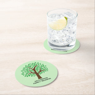 Posavasos Redondo De Papel Fiesta de reunión familiar personalizada con árbol
