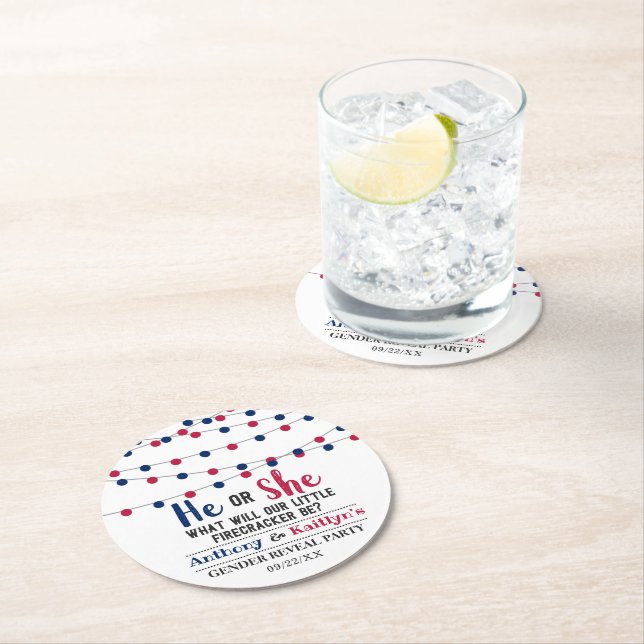 Posavasos Redondo De Papel Fiesta De Revelación De Género De 4 De Julio (In situ)