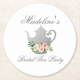 Posavasos Redondo De Papel Fiesta de té con ducha de novia color rosa floral 